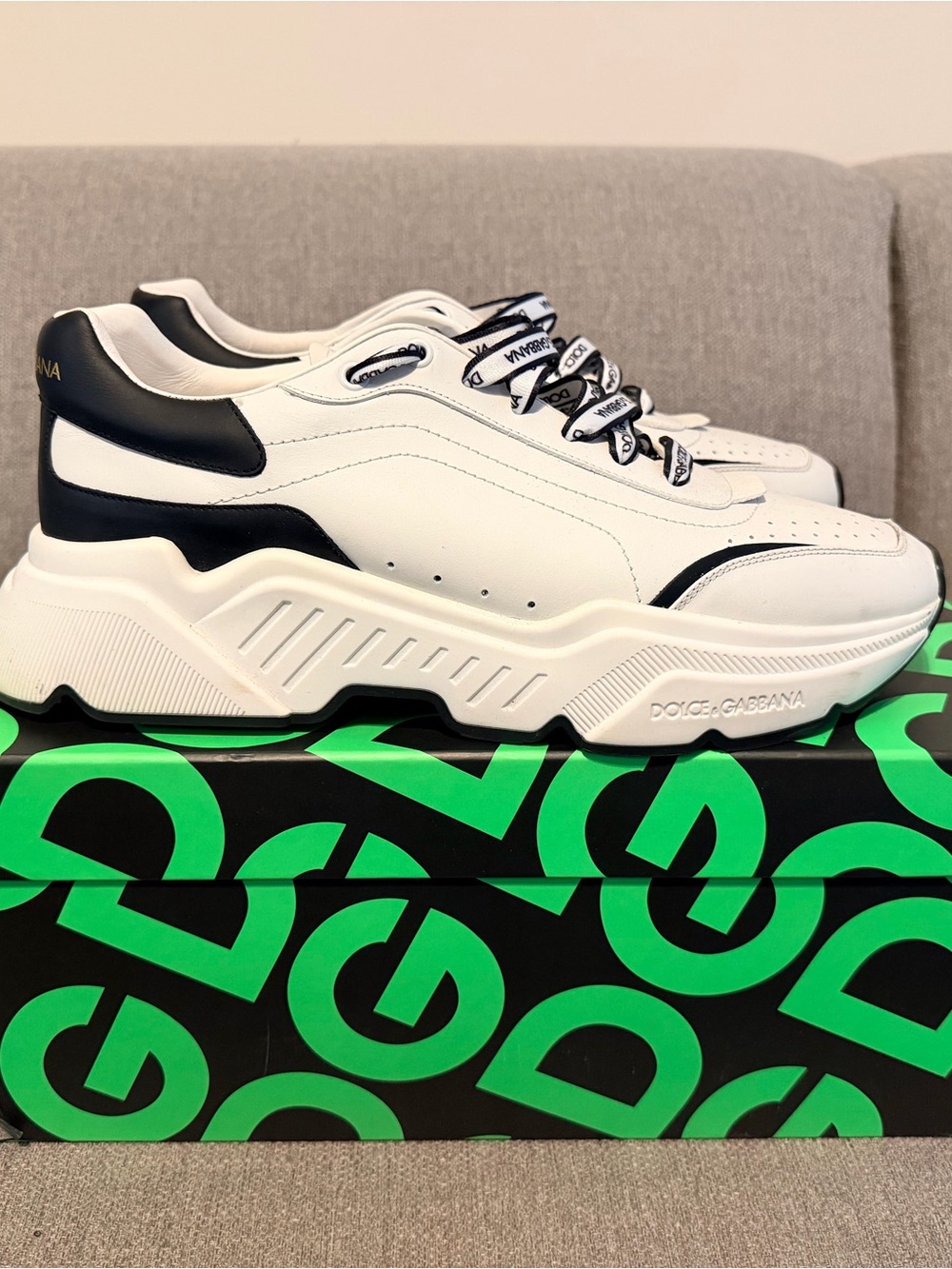 Dolce & Gabbana White and Black Chunky Leather Trainers